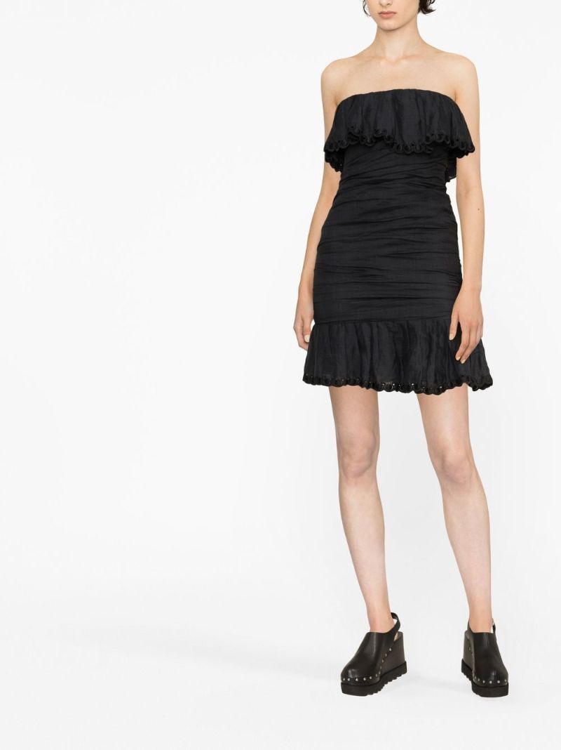 Black Oxani Ruched Strapless Mini Dress
