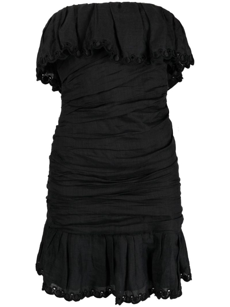 Black Oxani Ruched Strapless Mini Dress