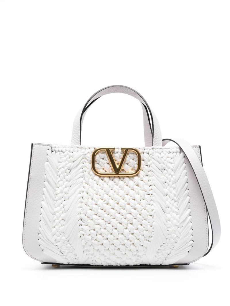 White Leather Vlogo Tote Bag