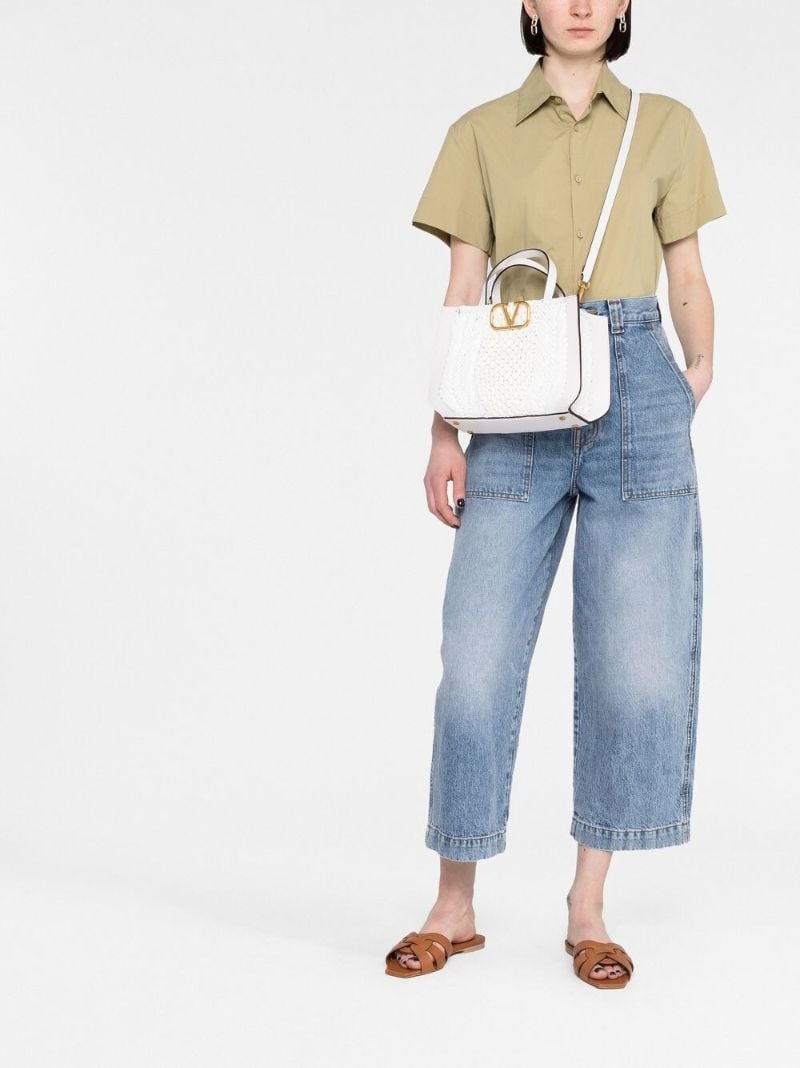 White Leather Vlogo Tote Bag