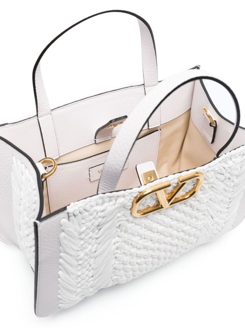 White Leather Vlogo Tote Bag