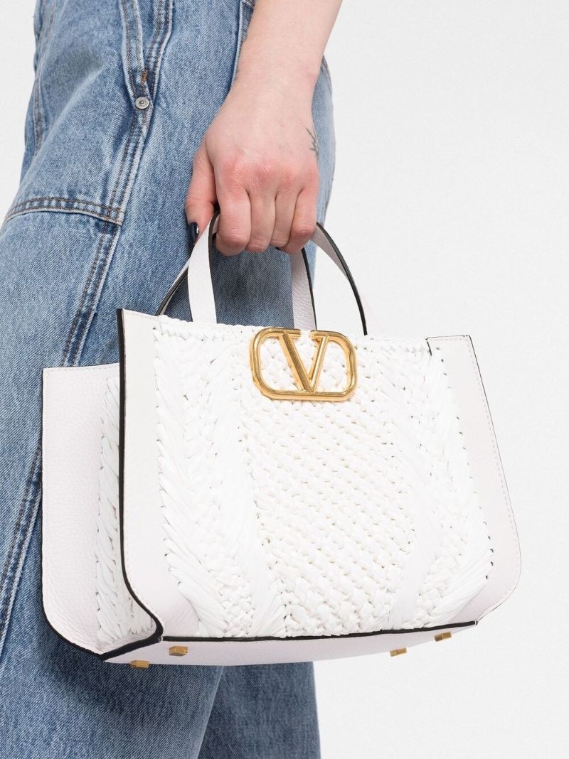 White Leather Vlogo Tote Bag