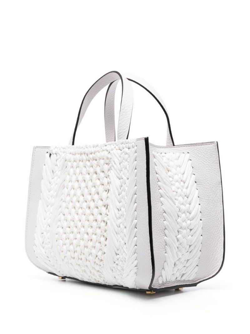 White Leather Vlogo Tote Bag