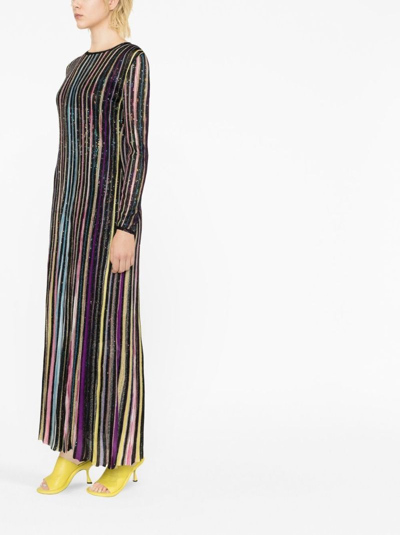 Black Striped Sequinned Maxi Dress
