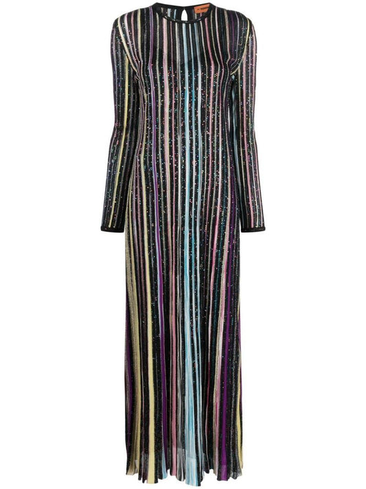 Black Striped Sequinned Maxi Dress