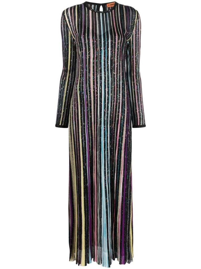 Black Striped Sequinned Maxi Dress