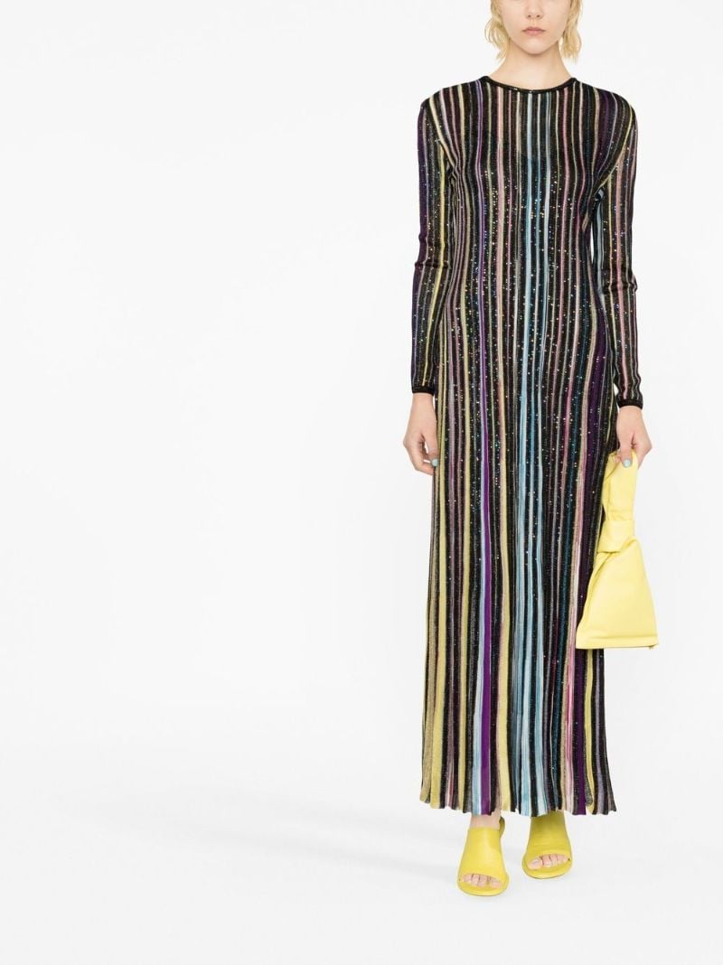 Black Striped Sequinned Maxi Dress
