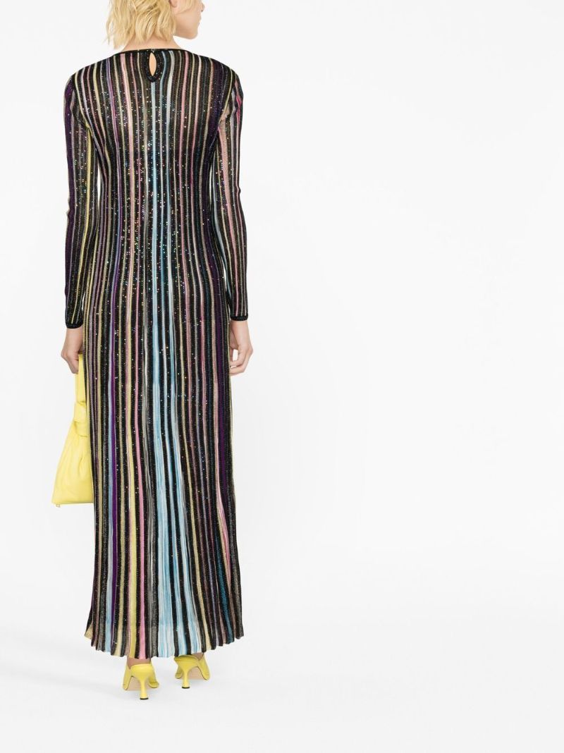 Black Striped Sequinned Maxi Dress