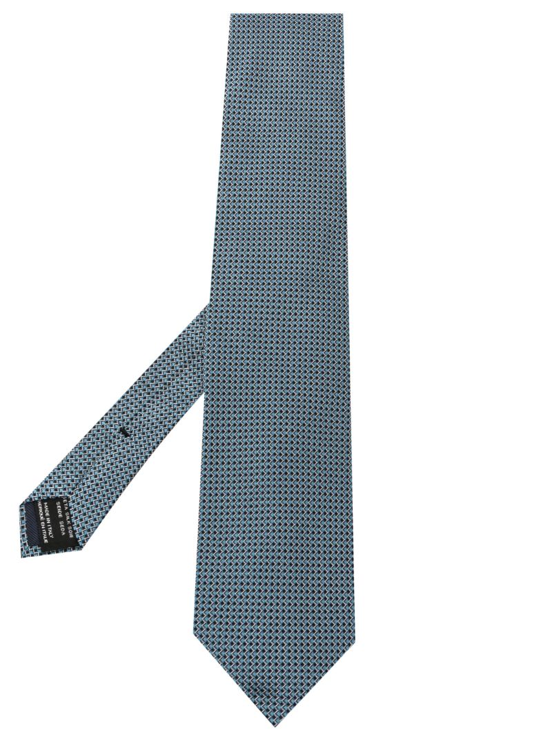 Blue Geometric Jacquard Silk Tie