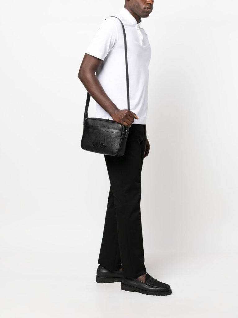 Black Lozenge Patch Messenger Bag