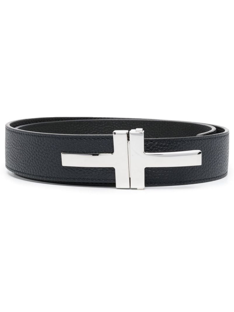Blue Leather Logo Buckle Belt