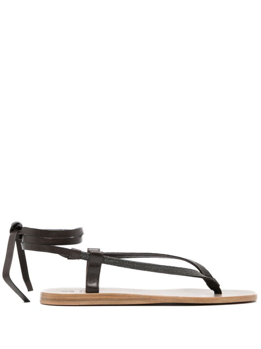 Black Crystal-embellished Leather Sandals