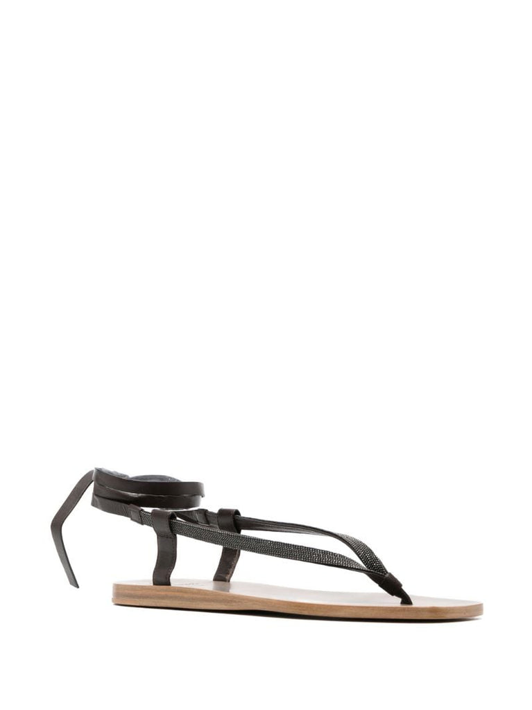 Black Crystal-embellished Leather Sandals