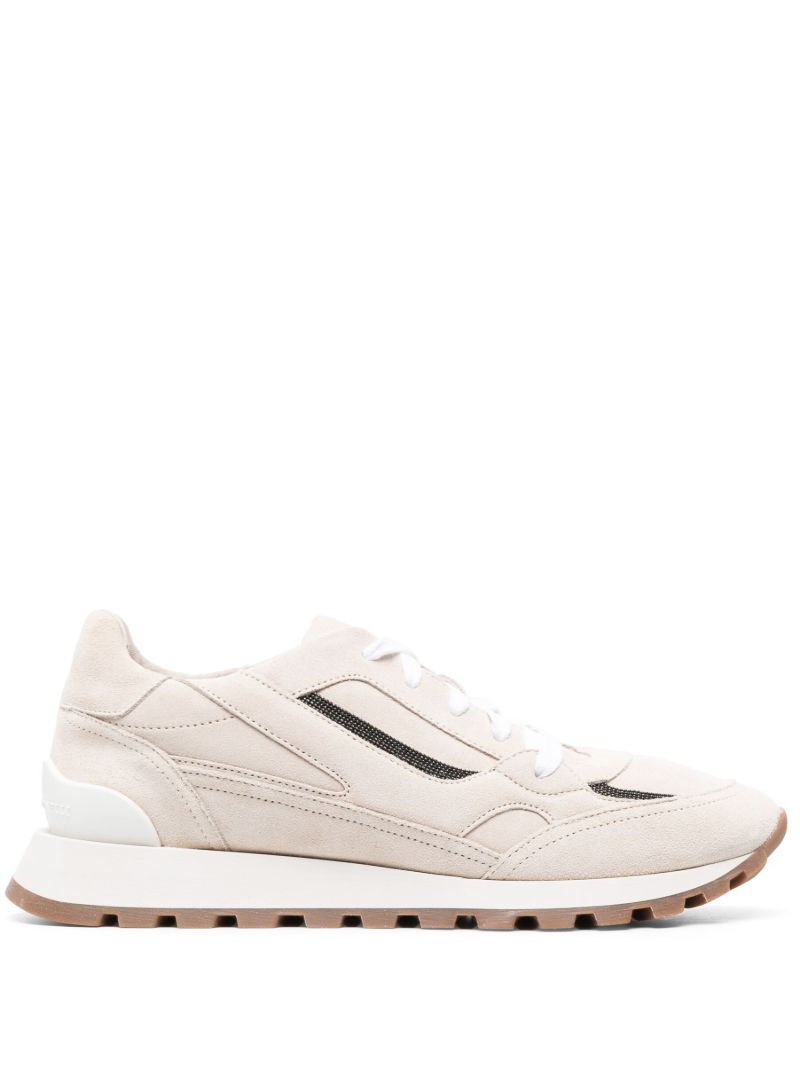 Neutral Panelled Suede Sneakers