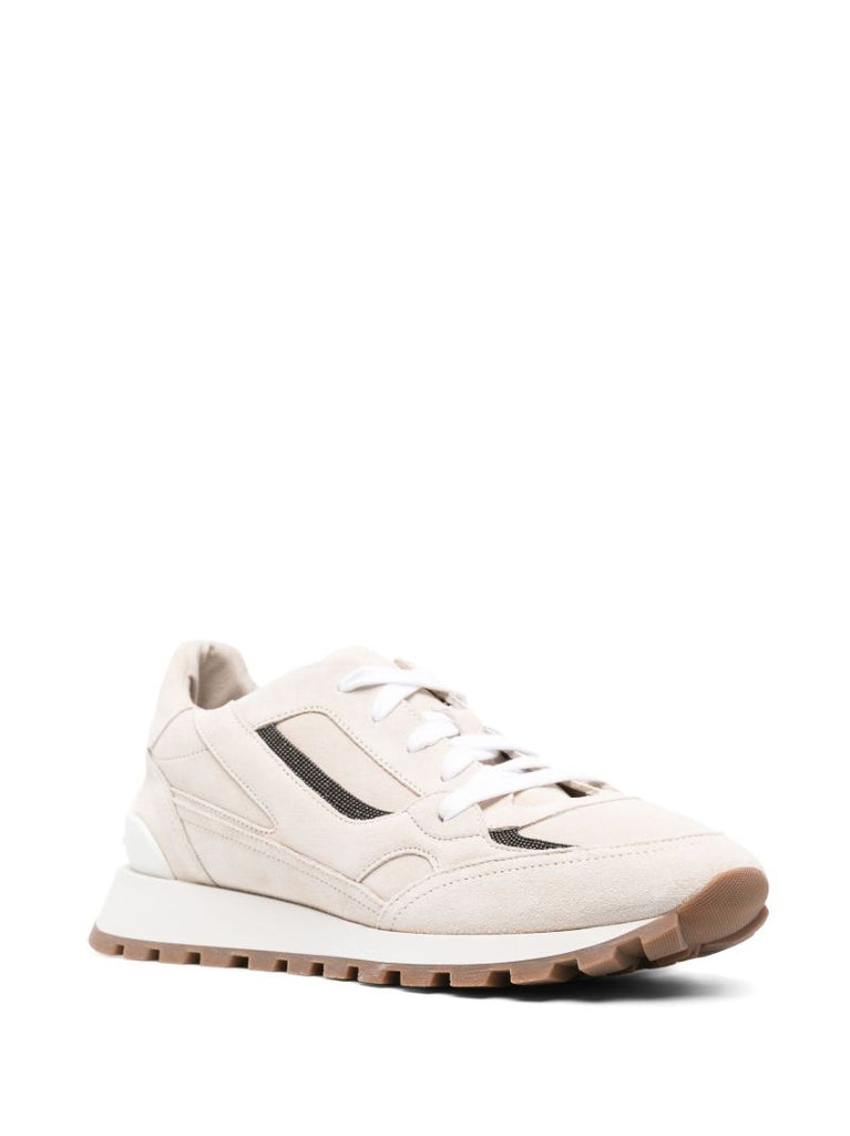 Neutral Panelled Suede Sneakers
