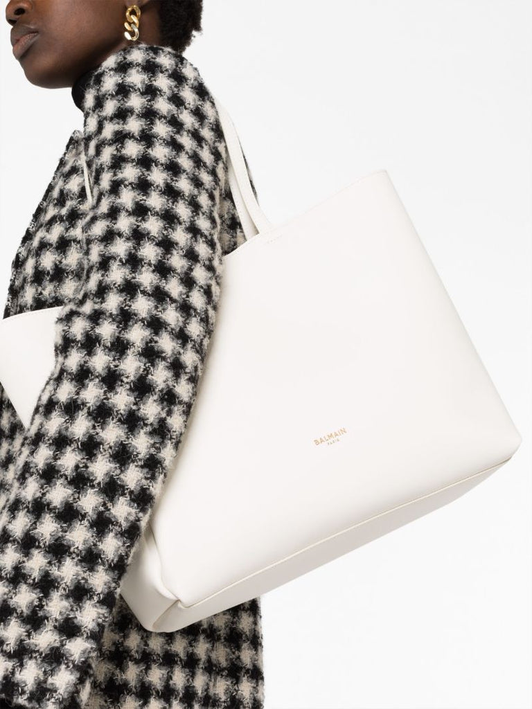 White Logo Print Tote Bag
