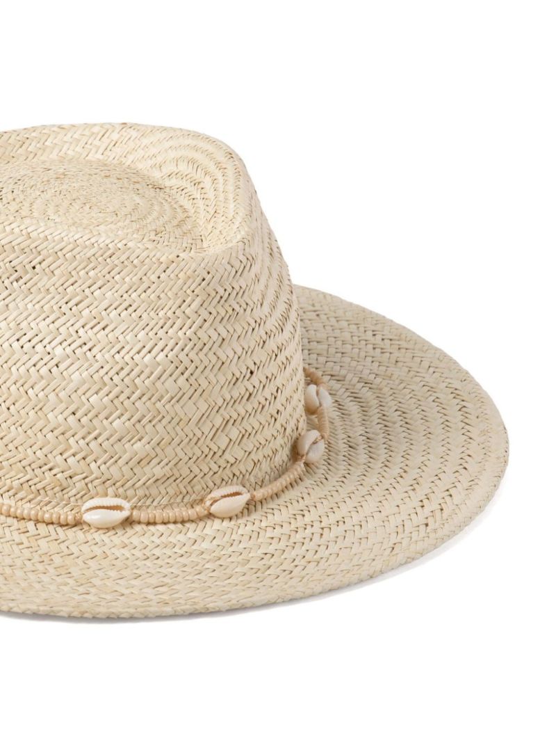 Neutral Seashells Straw Fedora Hat