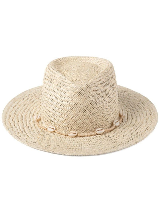 Neutral Seashells Straw Fedora Hat
