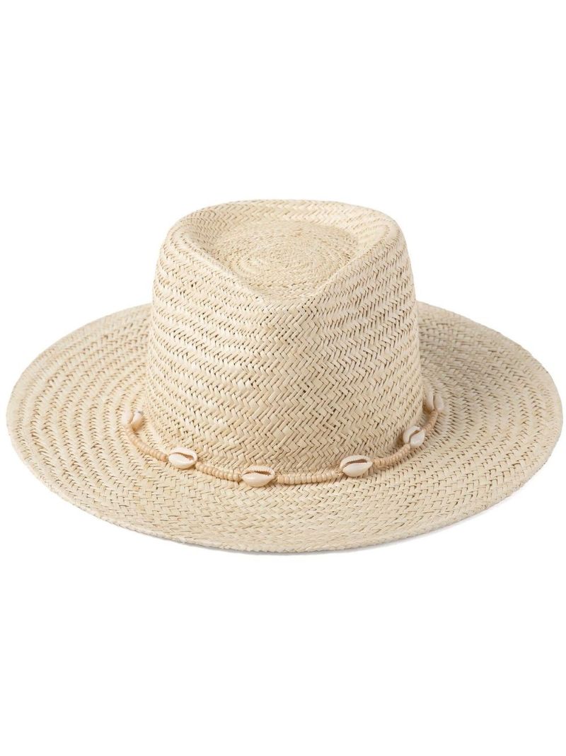 Neutral Seashells Straw Fedora Hat