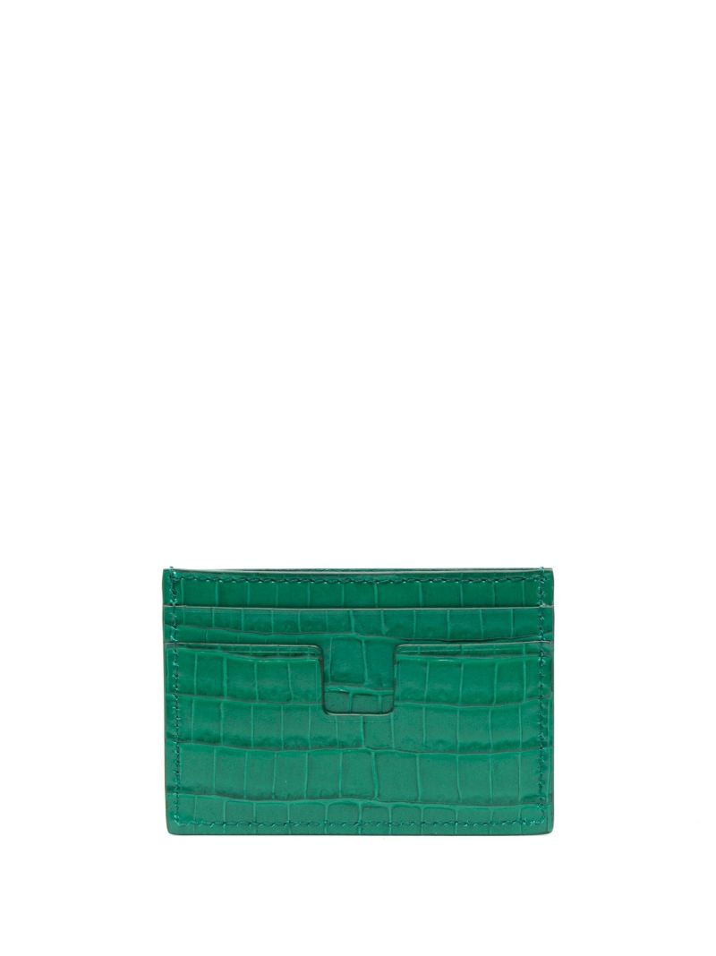 Green Mock Croc Leather Cardholder