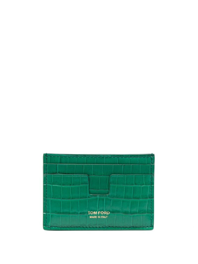 Green Mock Croc Leather Cardholder