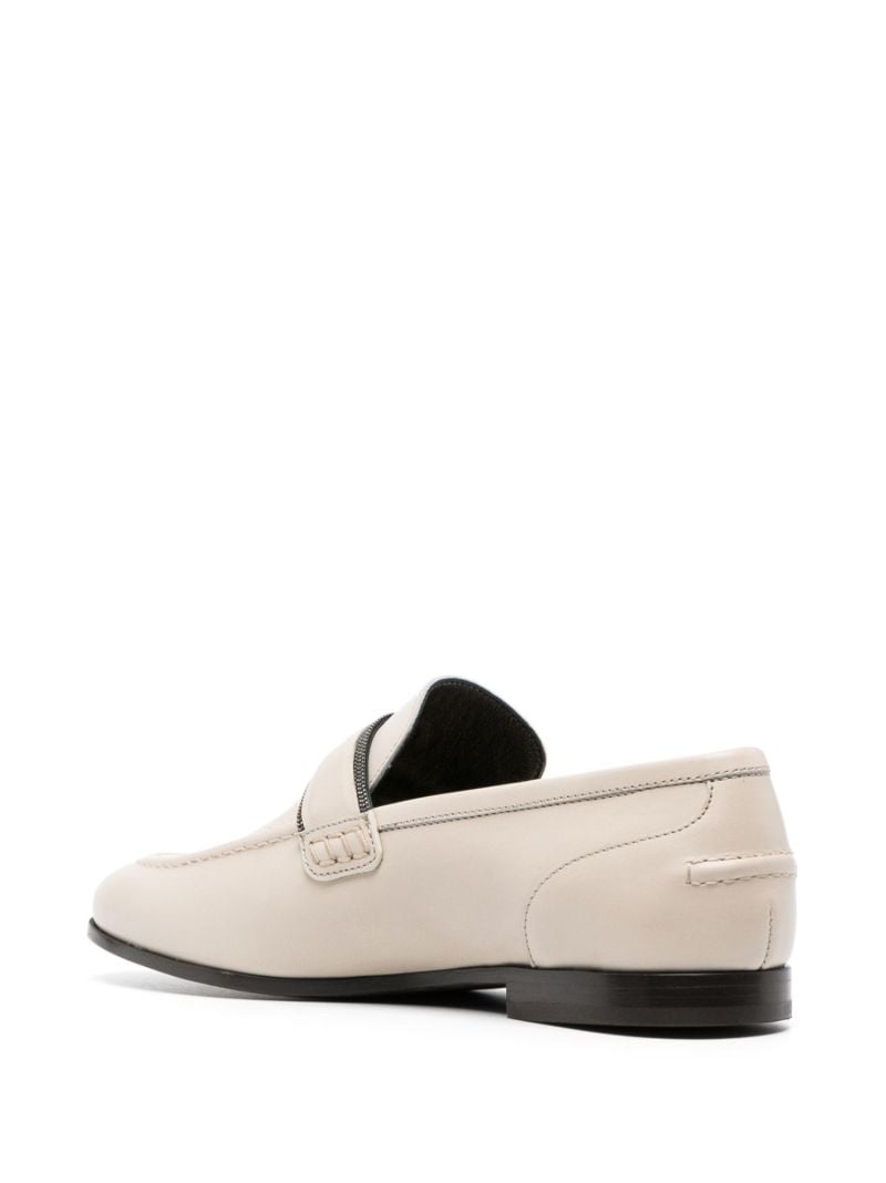 Neutral Embellished Leather Loafers
