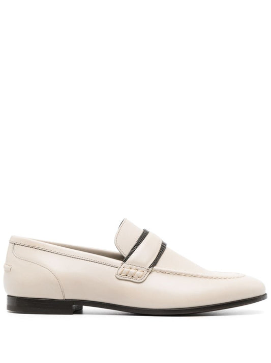 Neutral Embellished Leather Loafers