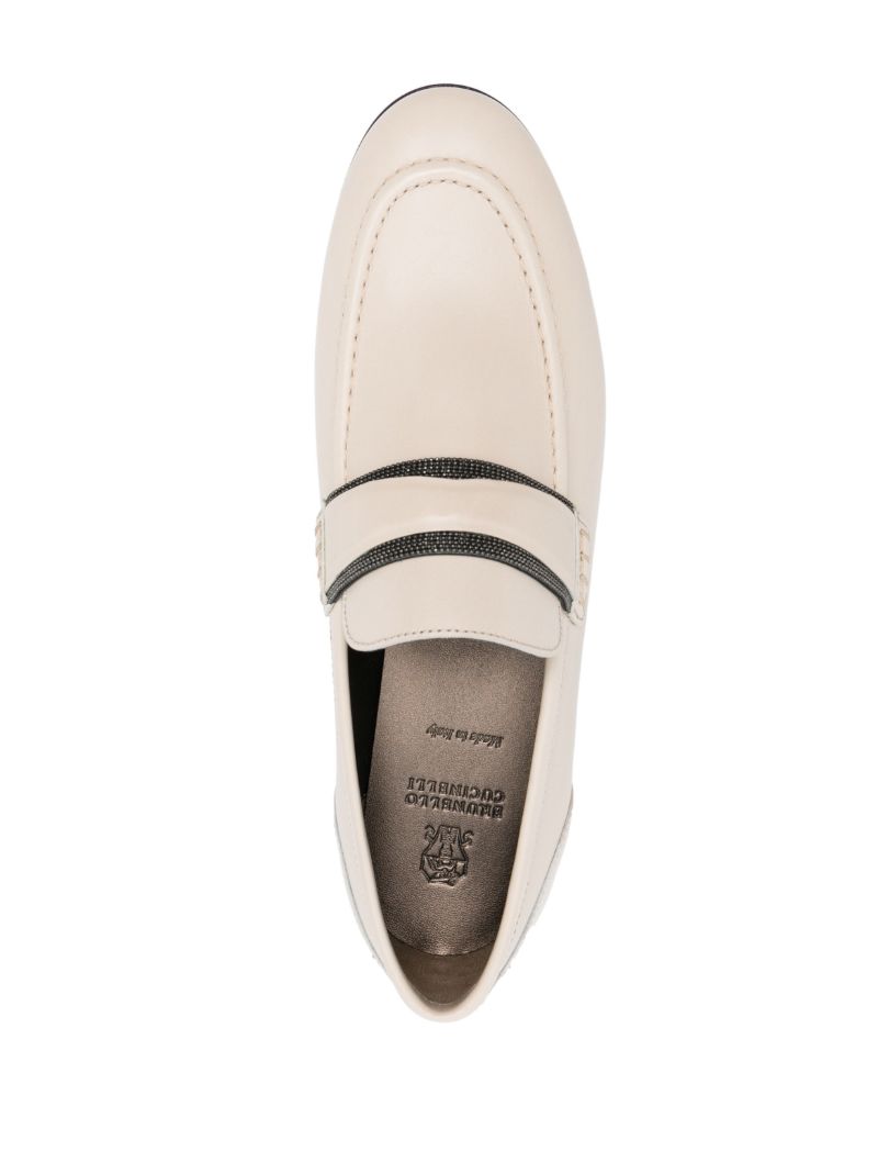 Neutral Embellished Leather Loafers