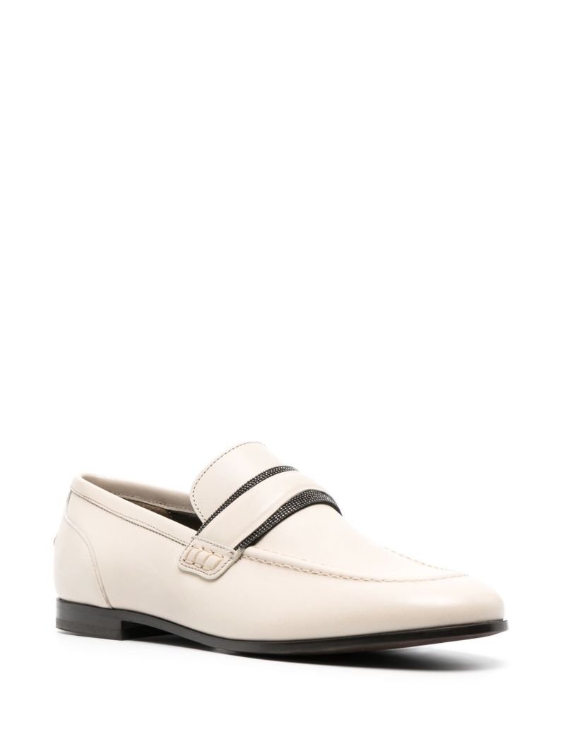 Neutral Embellished Leather Loafers