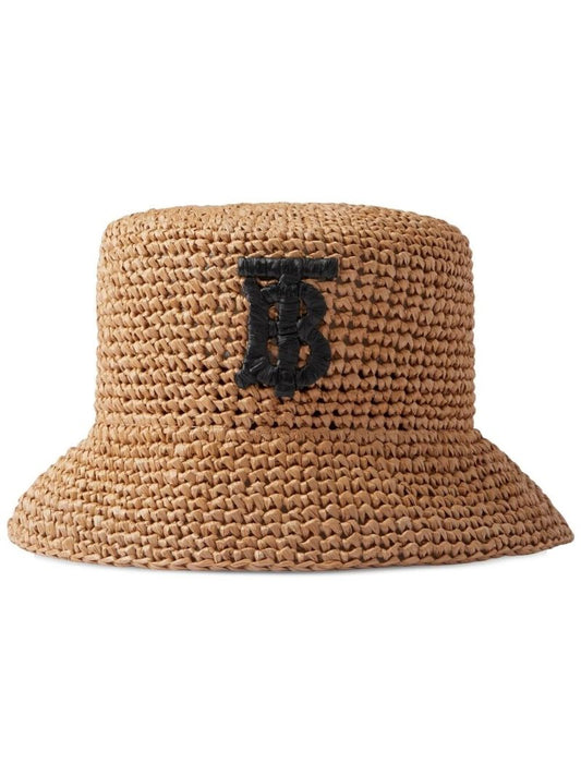Neutral Monogram Raffia Bucket Hat