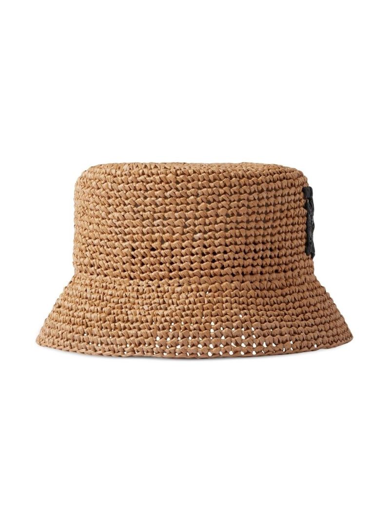 Neutral Monogram Raffia Bucket Hat