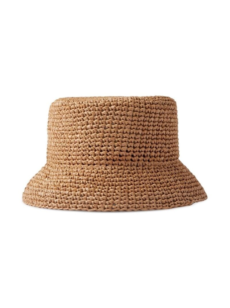 Neutral Monogram Raffia Bucket Hat
