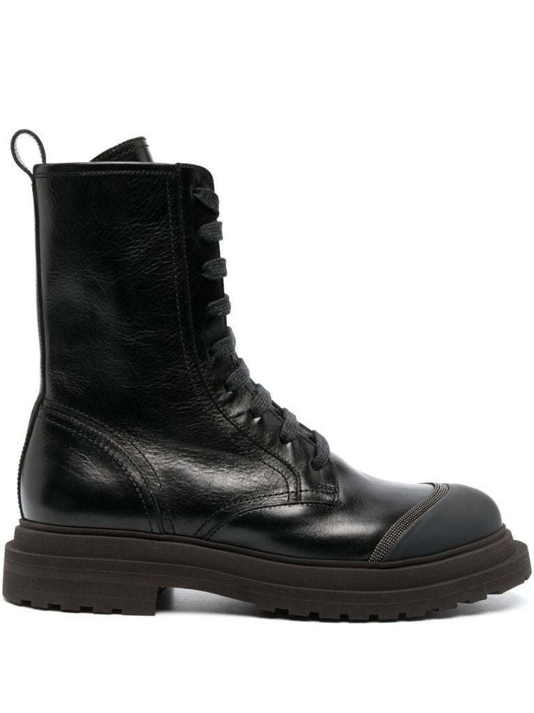 Black Leather Combat Boots