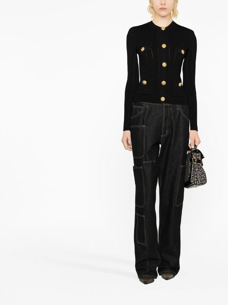 Black Button-embellished Cardigan