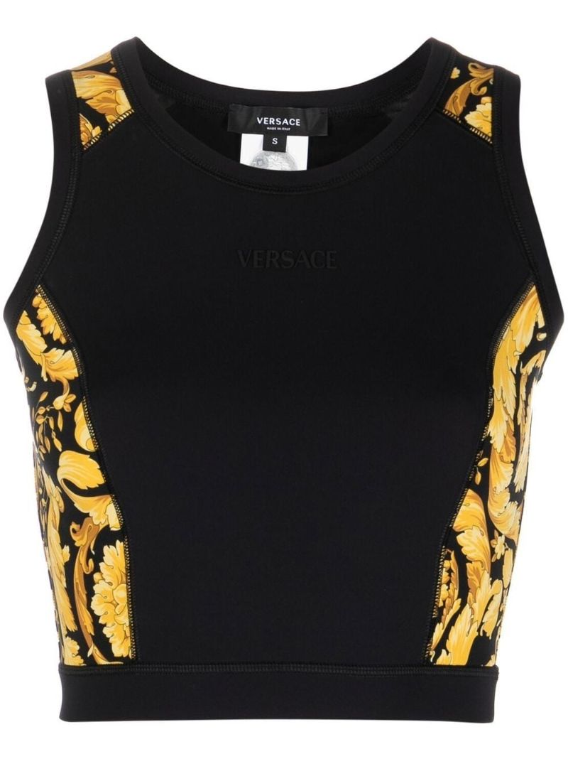 Black Baroque Print Cropped Top