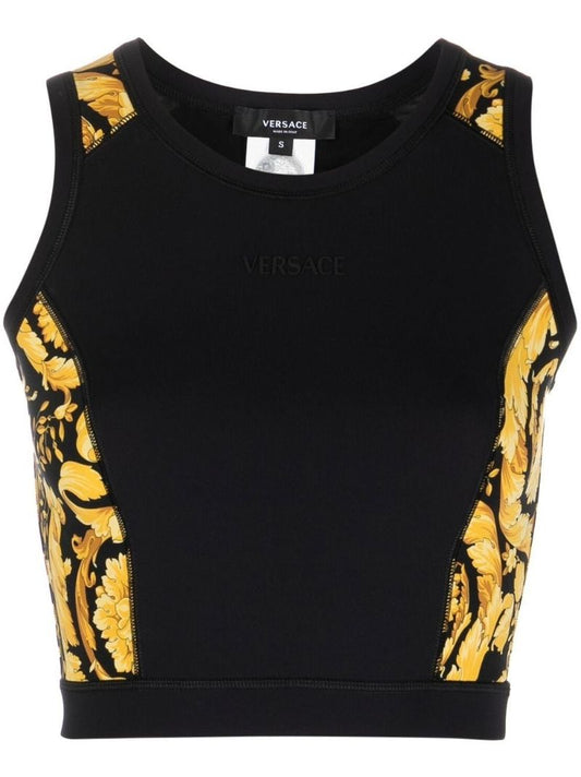 Black Baroque Print Cropped Top