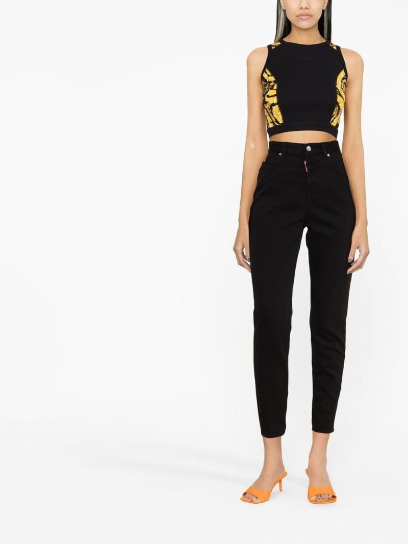 Black Baroque Print Cropped Top