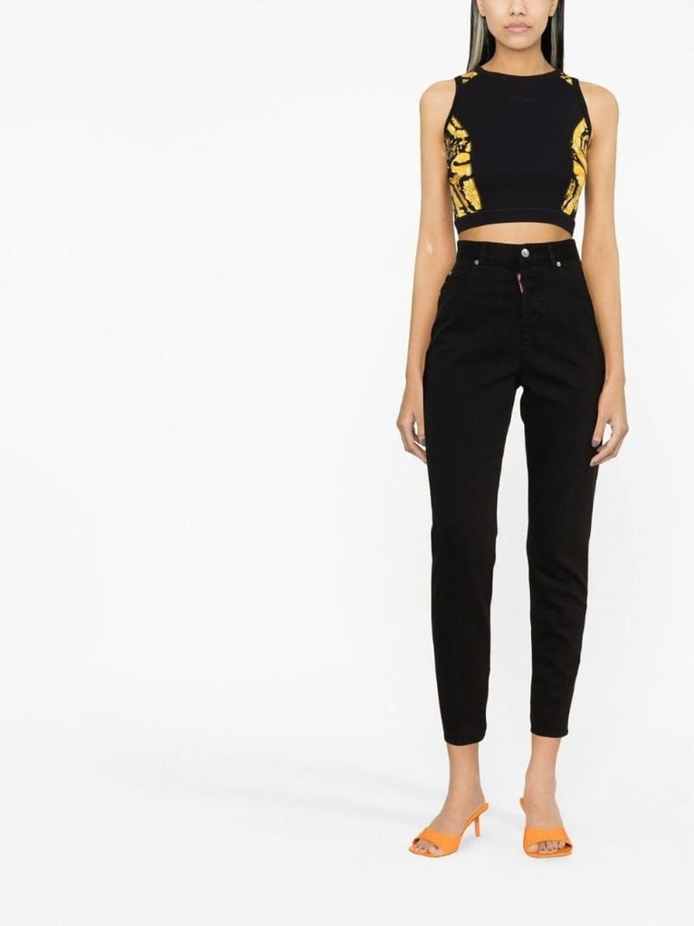 Black Baroque Print Cropped Top