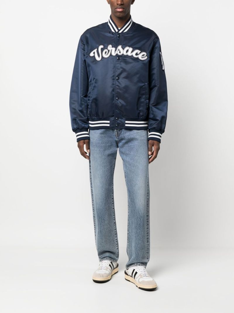 Blue Logo Patch Bomber Jacket