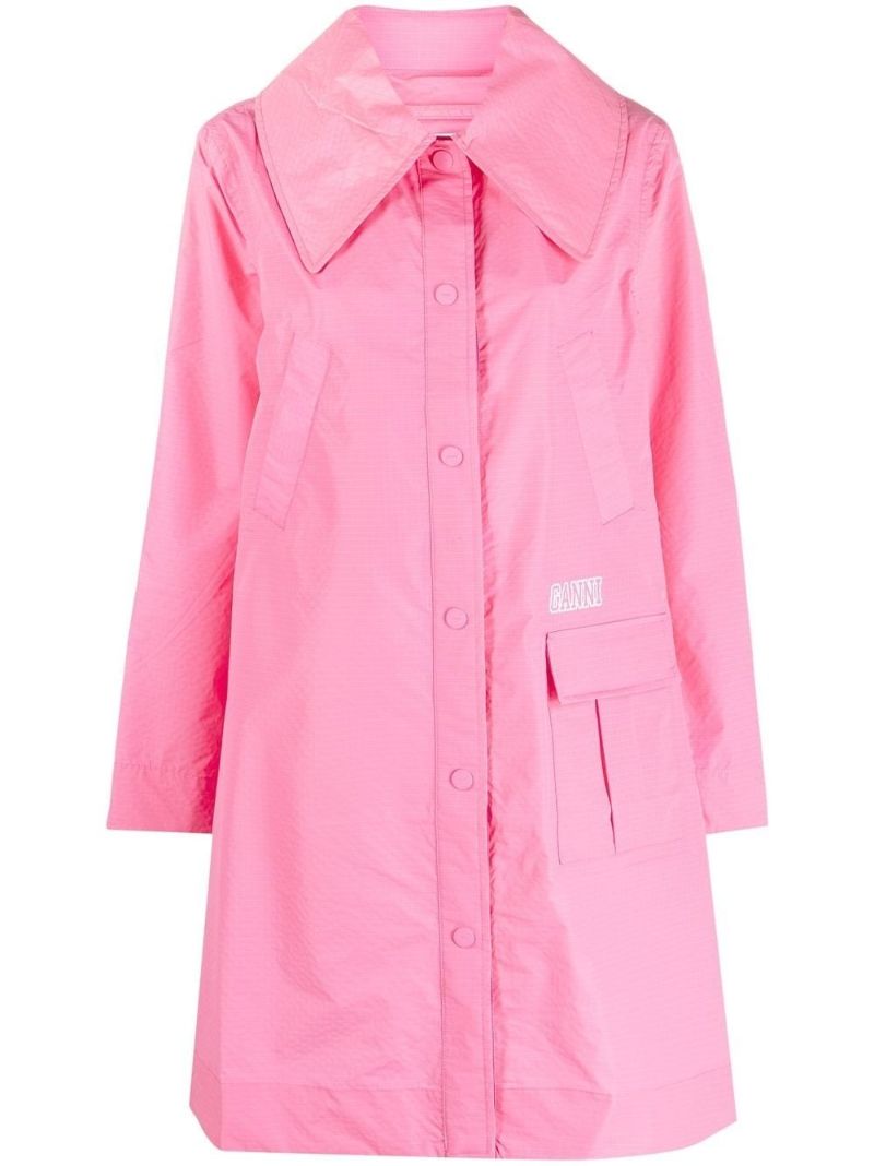 Pink Multiple Pockets Logo Patch Raincoat