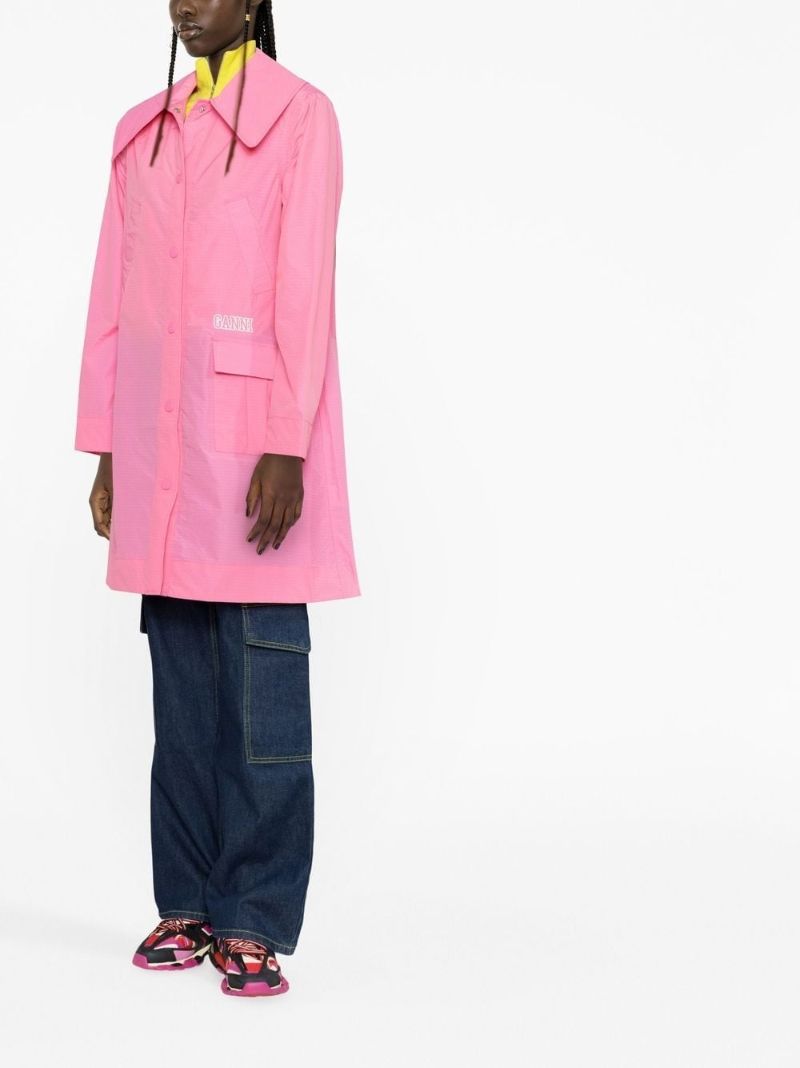 Pink Multiple Pockets Logo Patch Raincoat