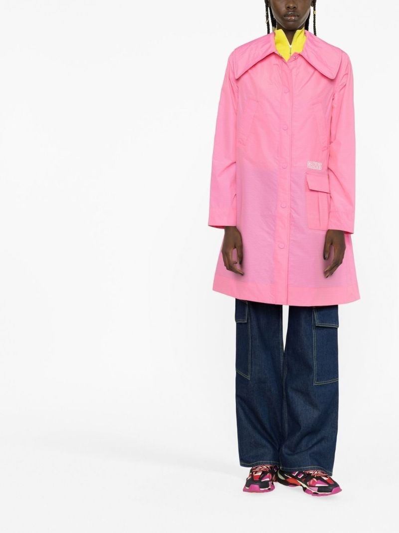 Pink Multiple Pockets Logo Patch Raincoat