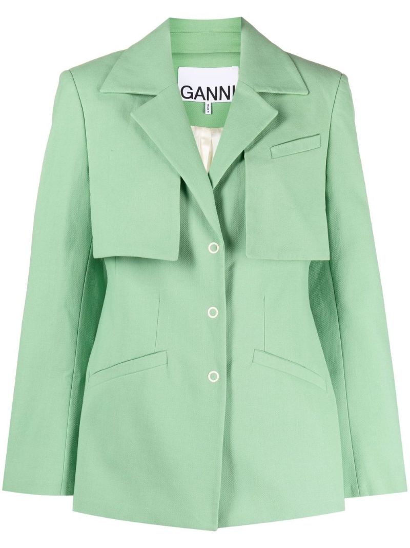 Green Panelled Notch Lapels Blazer