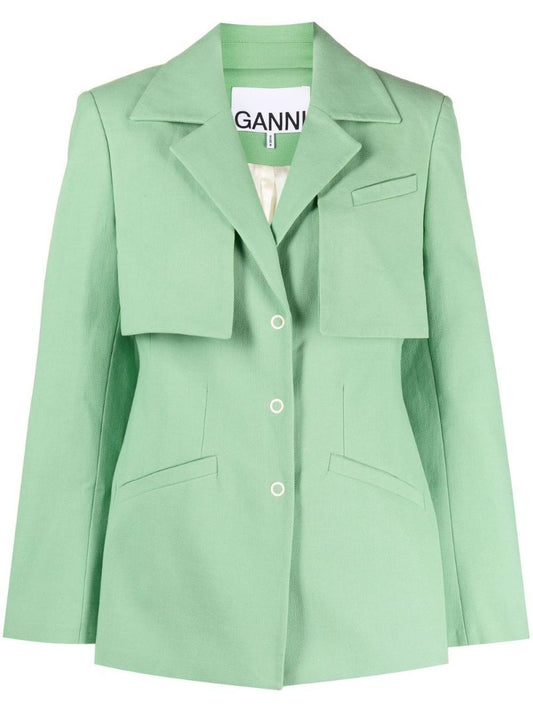 Green Panelled Notch Lapels Blazer