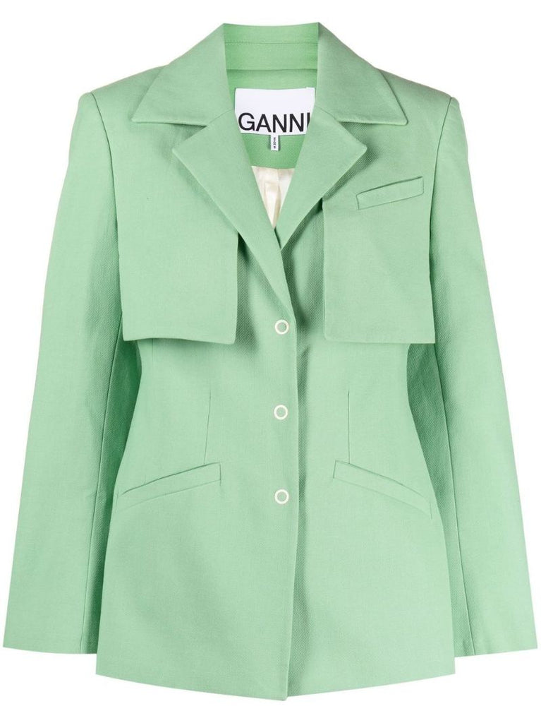 Green Panelled Notch Lapels Blazer