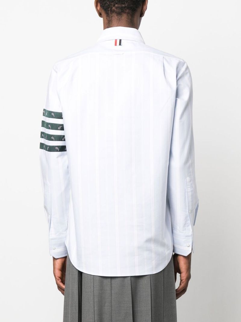 Blue 4-bar Striped Silk Shirt