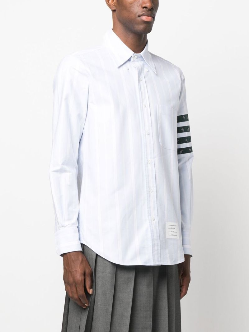 Blue 4-bar Striped Silk Shirt