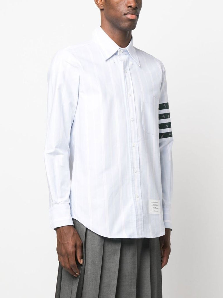 Blue 4-bar Striped Silk Shirt