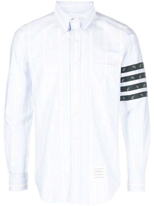 Blue 4-bar Striped Silk Shirt