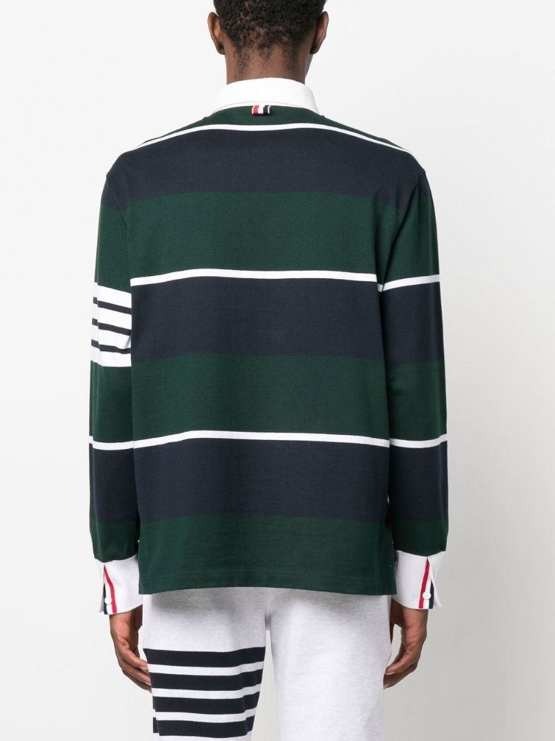 Blue 4-bar Striped Cotton Polo Shirt